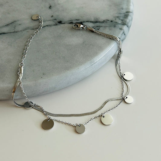 Stainless Steel Anklet with Circular Charms