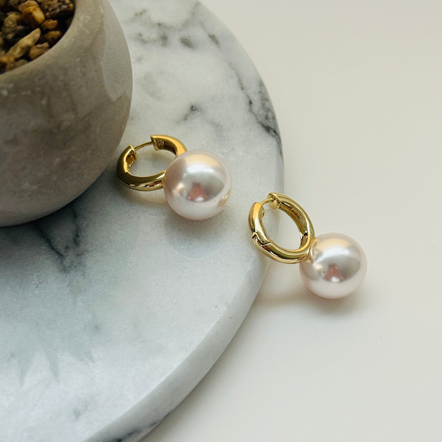 Gold-Plated Hoop Earrings with Classic Pearl Drops