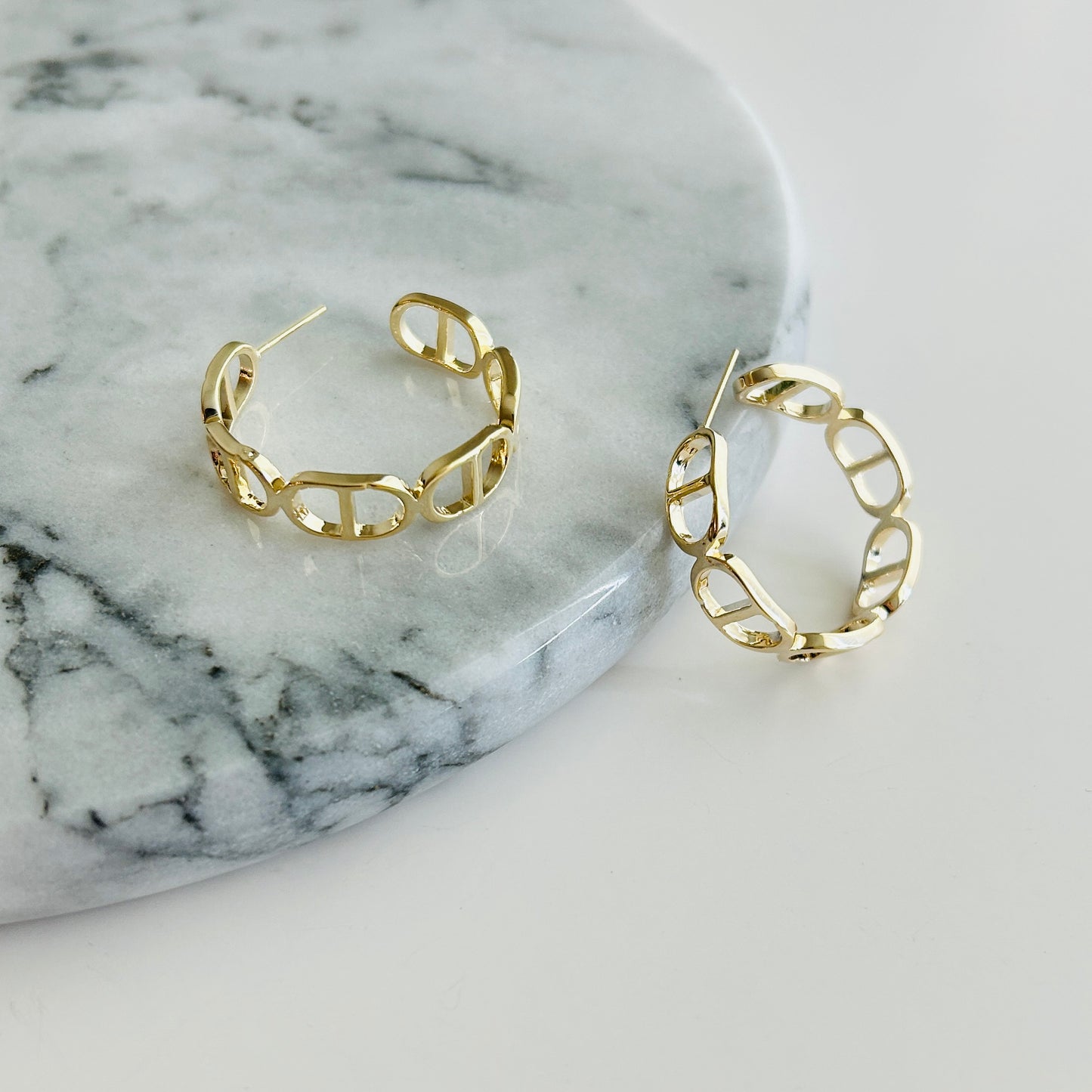 Gold-Plated Open Link Hoop Earrings