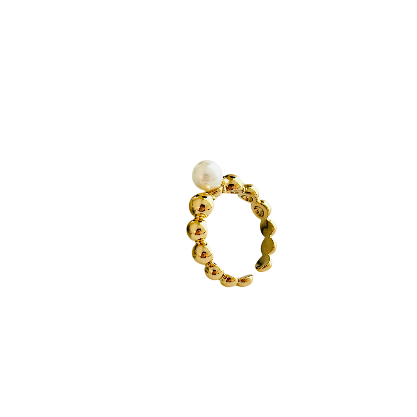 Gold Beaded Adjustable Ring with Freshwater Pearl – Gold-Plated