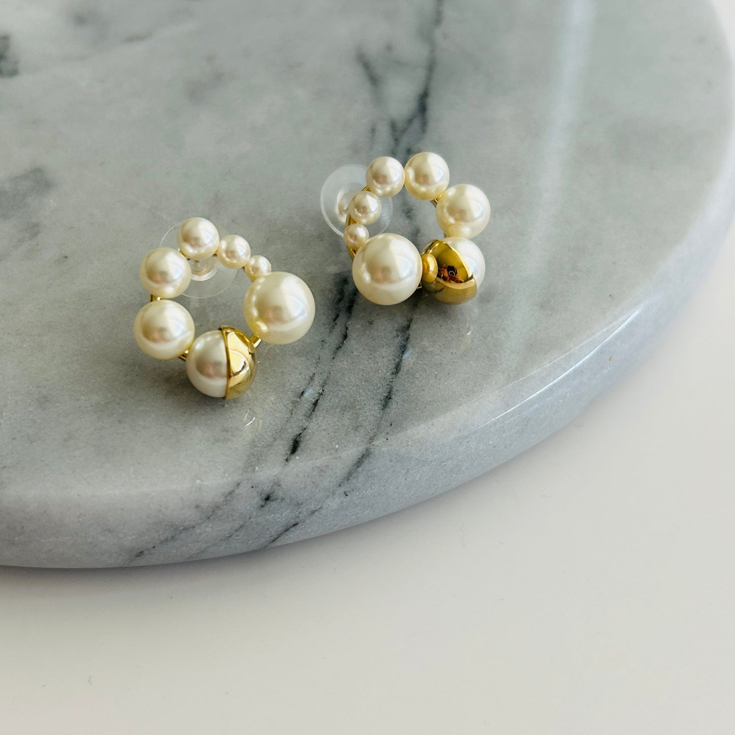 Gold-Plated Sterling Silver Beaded Hoop Earrings with Faux Pearls - Elegant and Minimalistic Design