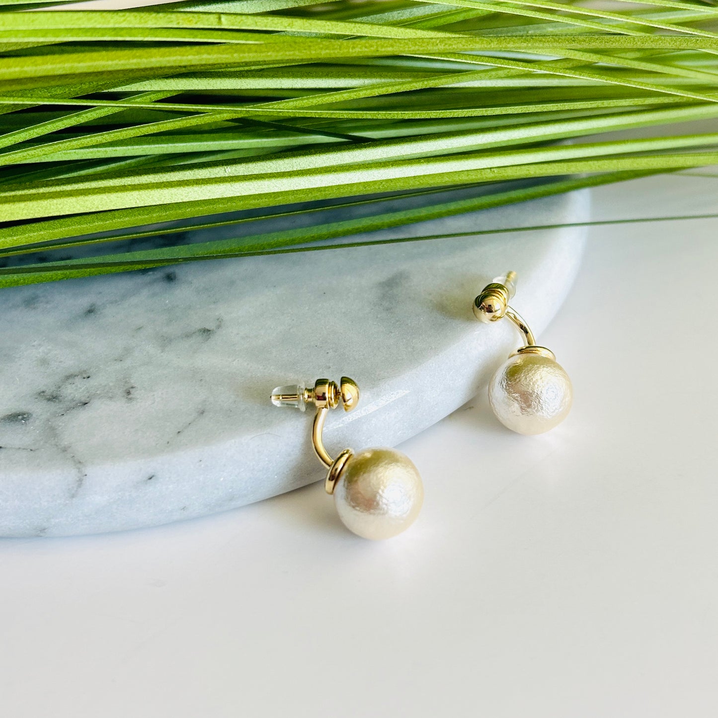 Gold-Plated Pearl Drop Stud Earrings