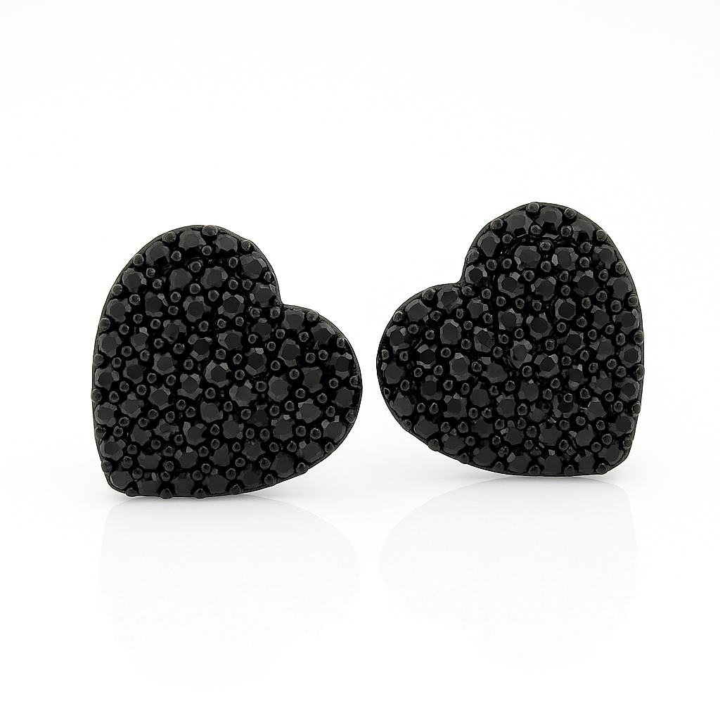 Black Heart Stud Earrings with Textured Design