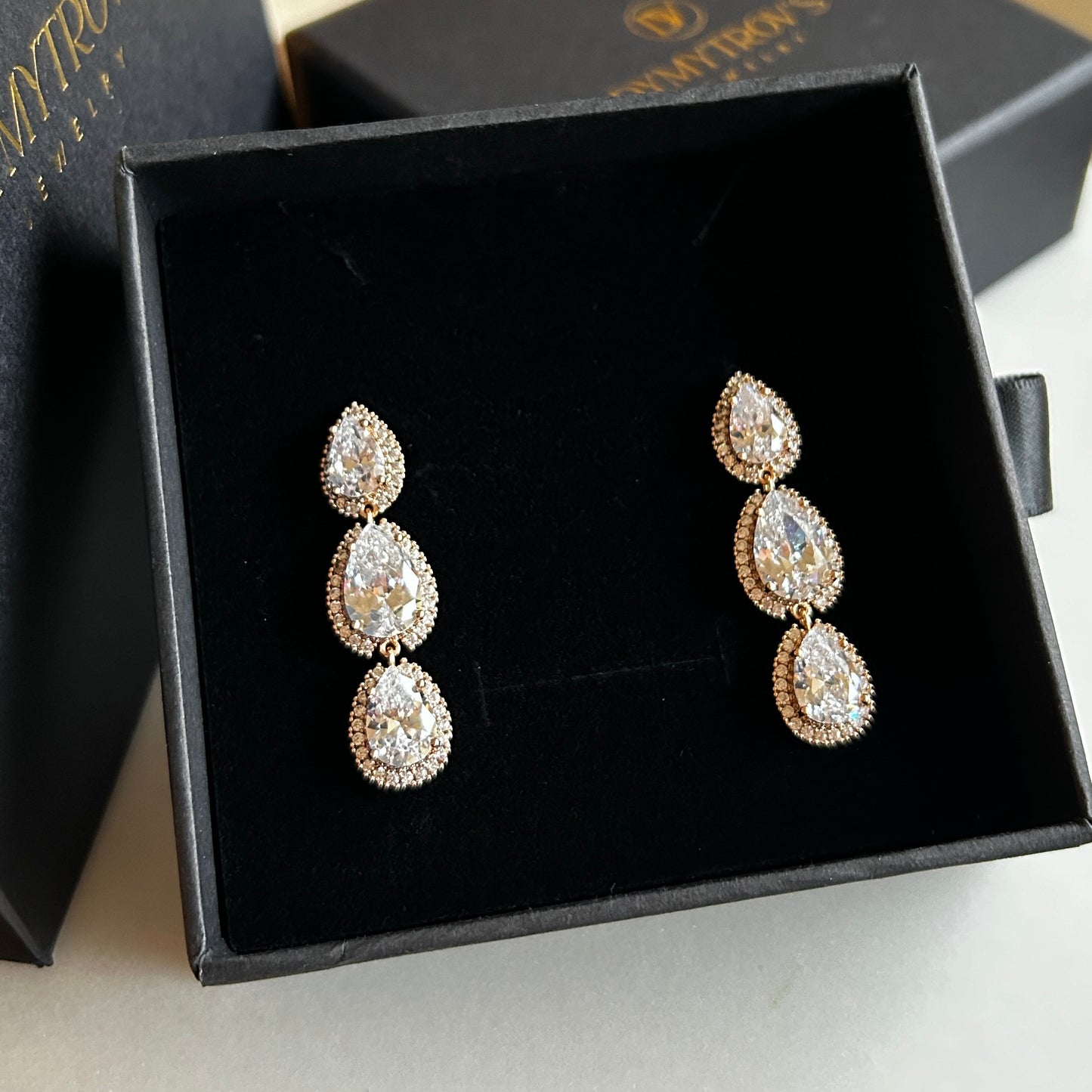 18K Rose Gold Drop Earrings with Cubic Zirconia Teardrops