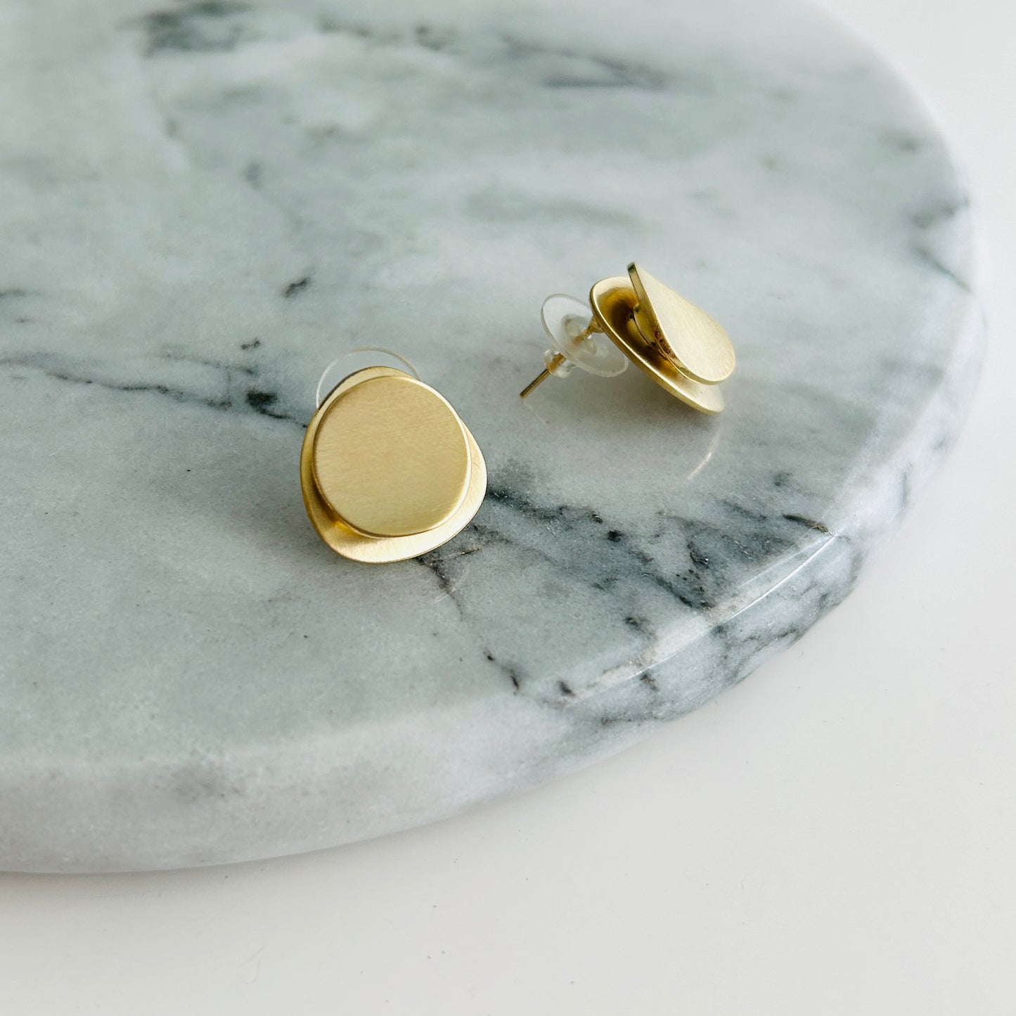 Matte Gold Double Disc Earrings – Elegant Simplicity