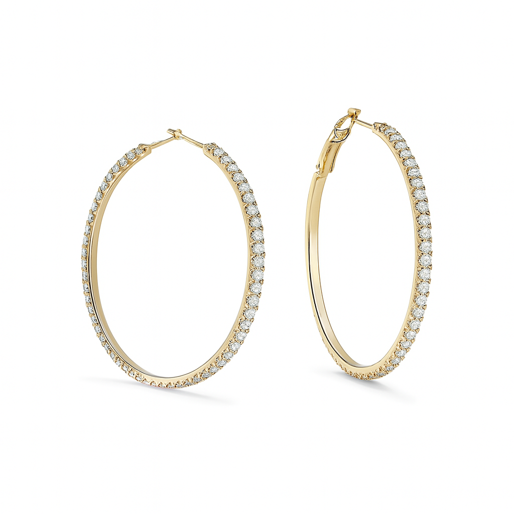 Gold Plated Hoop Earrings with CZ Stones – Large 55mm Hoop Earrings