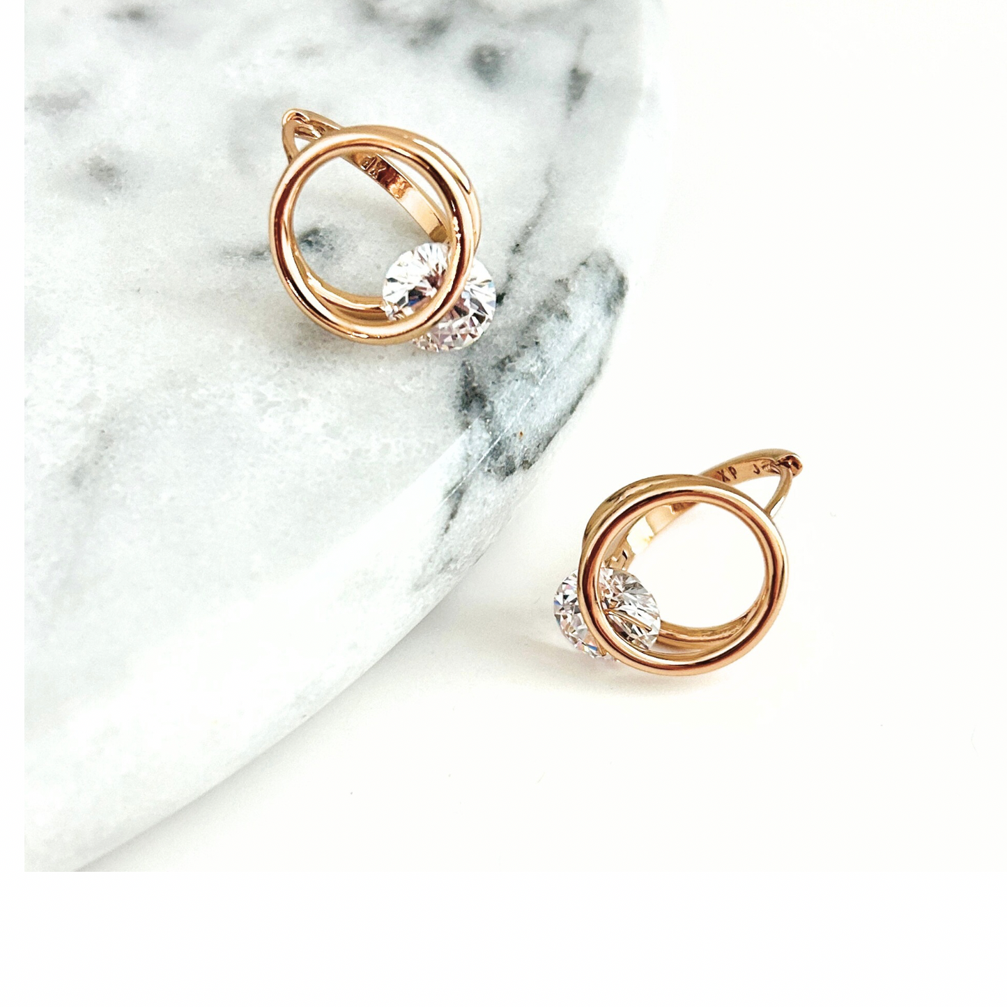 18K Gold-Plated Circle Earrings with Zircon Accents