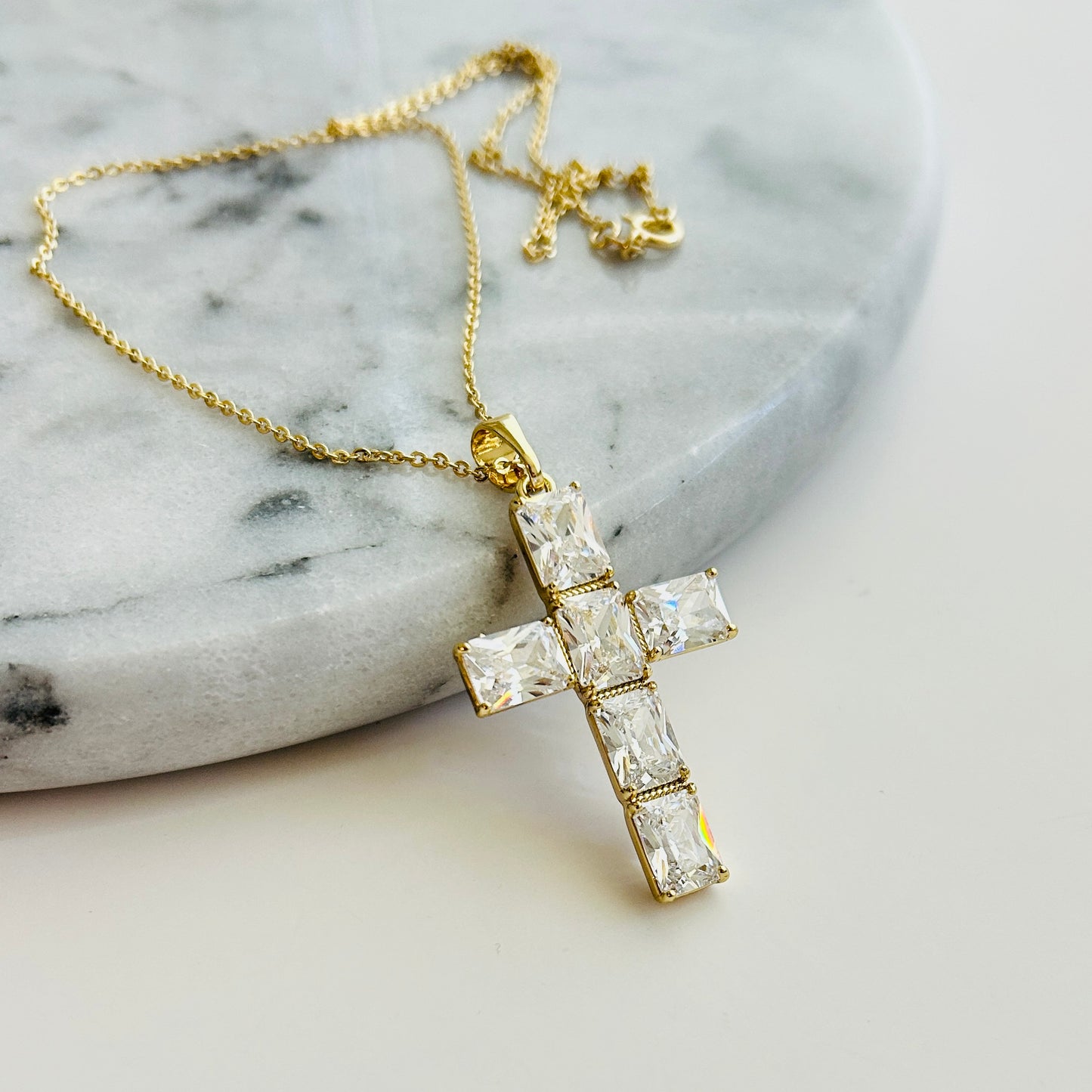 Gold-Plated Pendant Necklace with Sparkling Cubic Zirconia