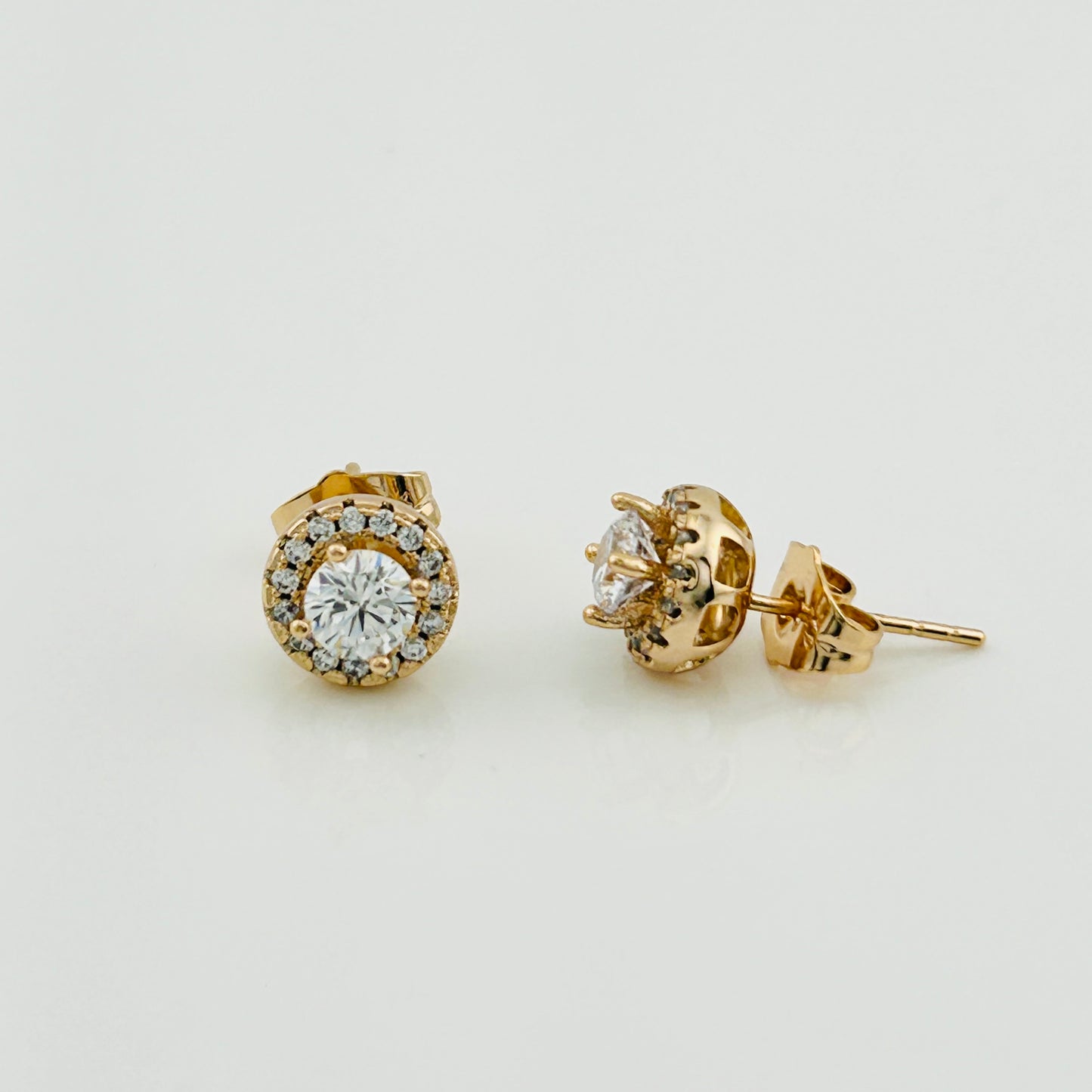 18K Gold Plated Halo Stud Earrings with Sparkling Cubic Zirconia