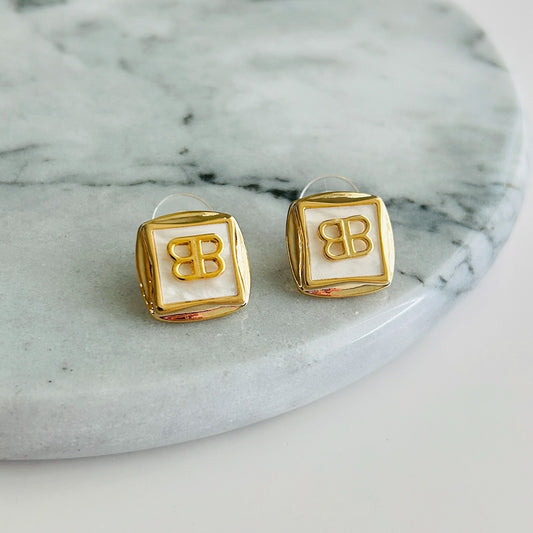 Modern Chic Square Gold-Plated Stud Earrings with Embossed Design