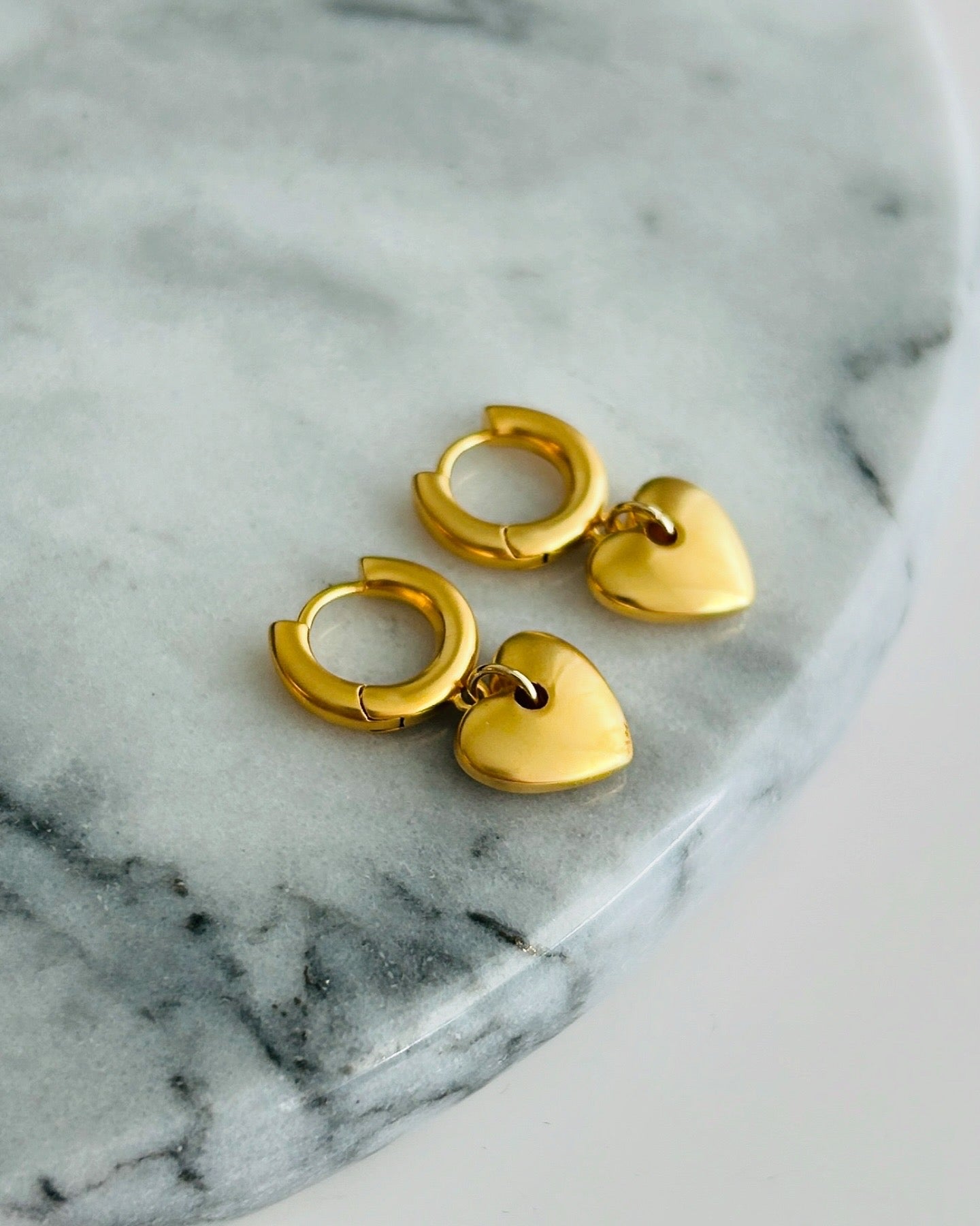 Elegant Gold-Plated Hoop Earrings with Heart Charms