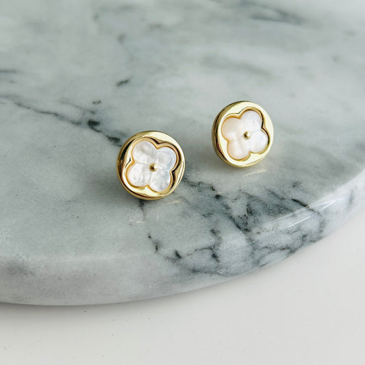 Gold-Plated Floral Mother-of-Pearl Stud Earrings