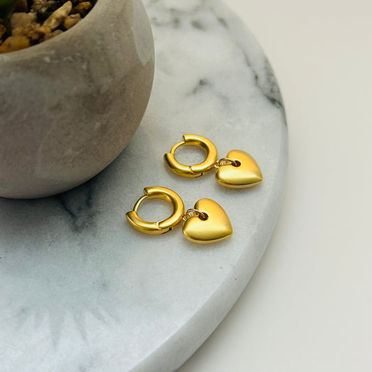 Elegant Gold-Plated Hoop Earrings with Heart Charms