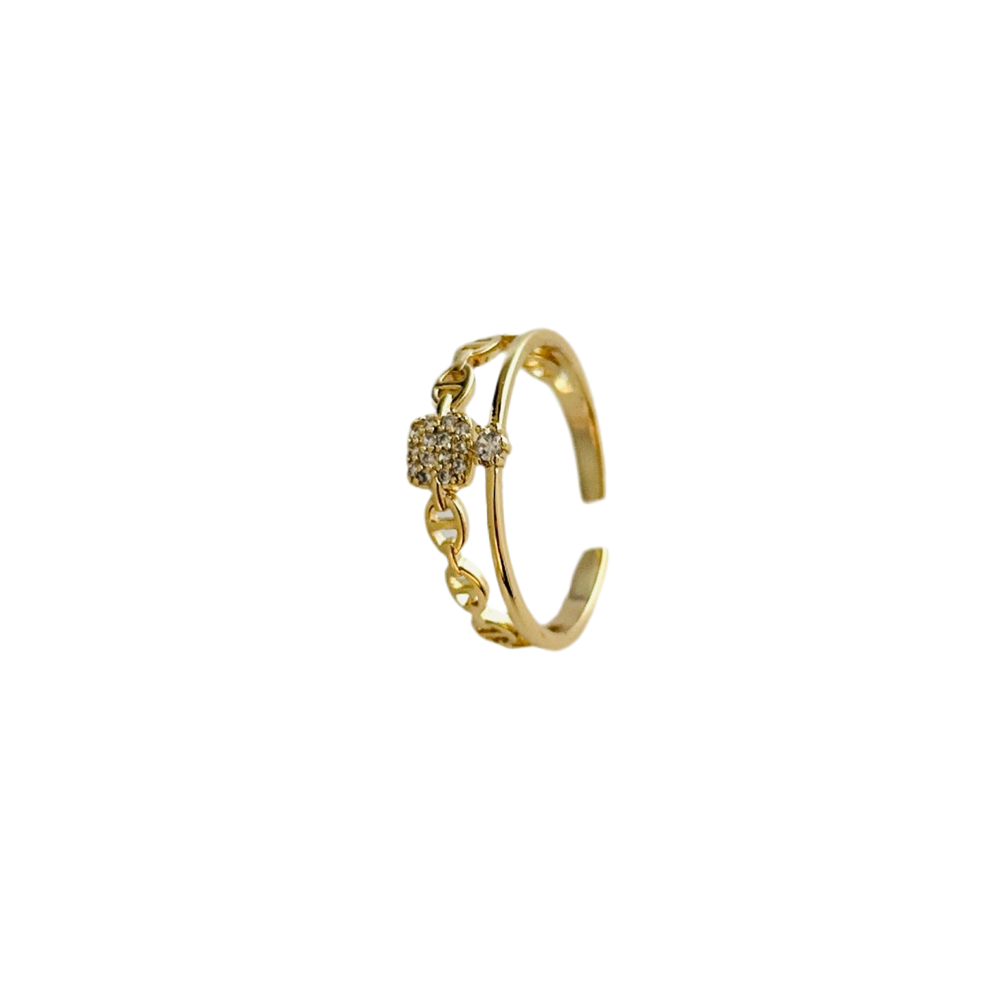 Gold-Plated Adjustable Chain Ring with Cubic Zirconia Accent