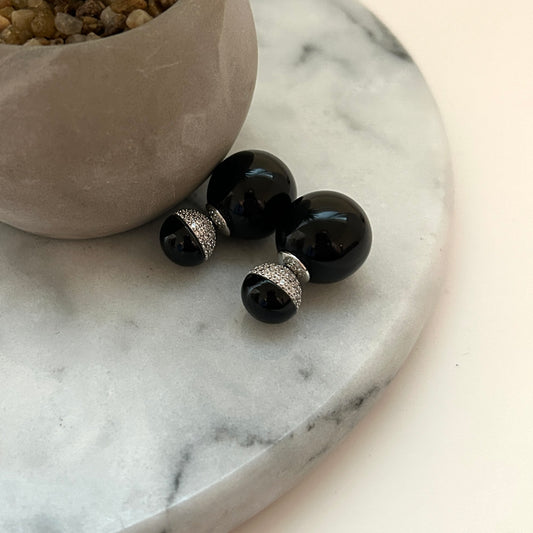 Double-Sided Black Crystal Sphere Earrings