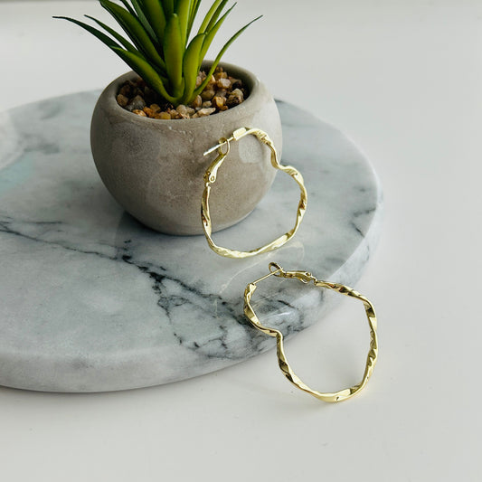 Gold-Toned Twisted Hoop Earrings - Lightweight, Hypoallergenic, 4 cm