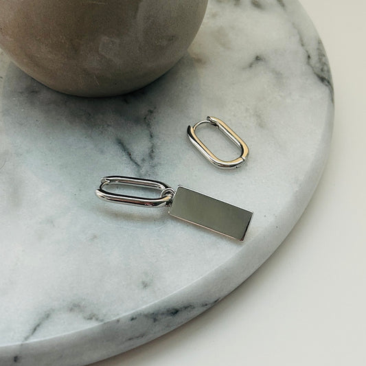 Sterling Silver Rectangular Drop Earrings