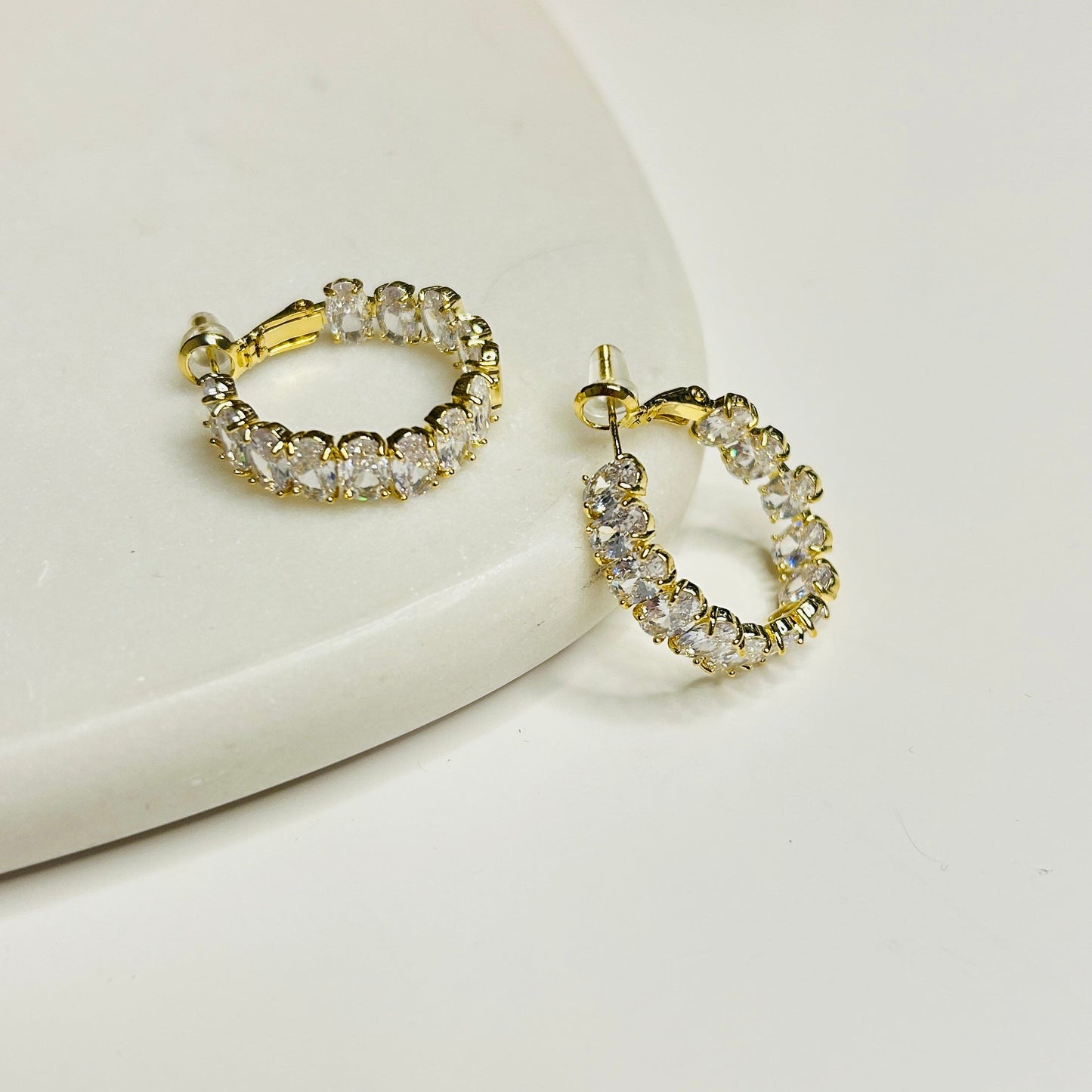 Crystal Hoop Earrings – Silver-Tone with Sparkling Cubic Zirconia