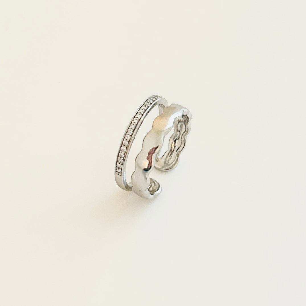 Elegant Double Band Ring – Sterling Silver with Zircon Accents