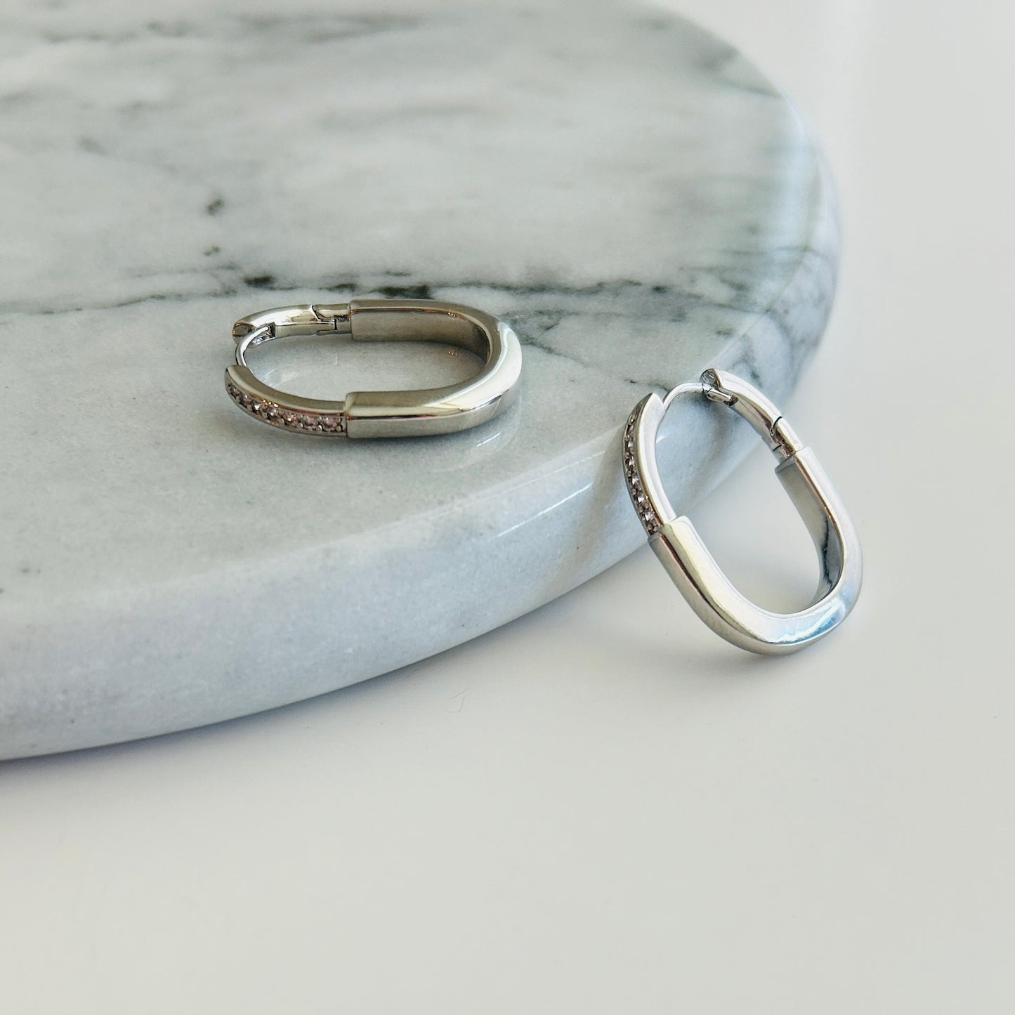 Sterling Silver Huggie Hoop Earrings with Subtle Sparkling Accents