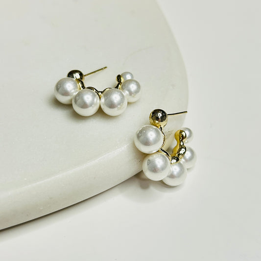 Pearl Cluster Hoop Earrings with 14K Gold-Plated Sterling Silver