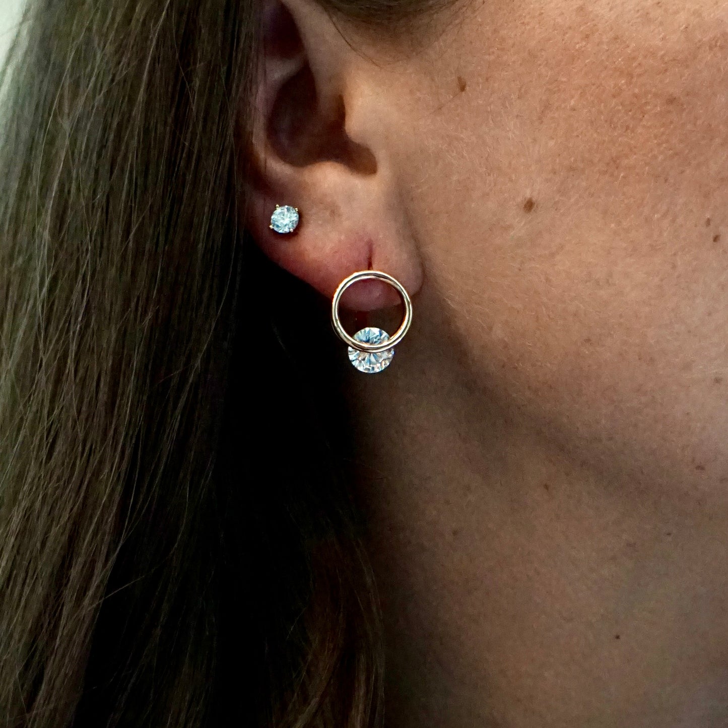 18K Gold-Plated Circle Earrings with Zircon Accents