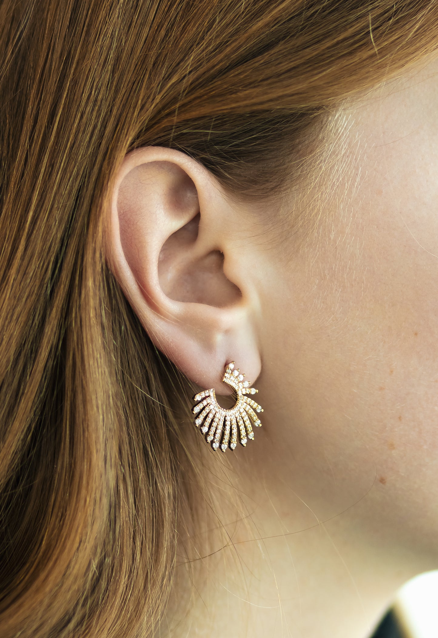 Sterling Silver Sunburst Earrings with Sparkling Cubic Zirconia – Elegant Studs for Any Occasion