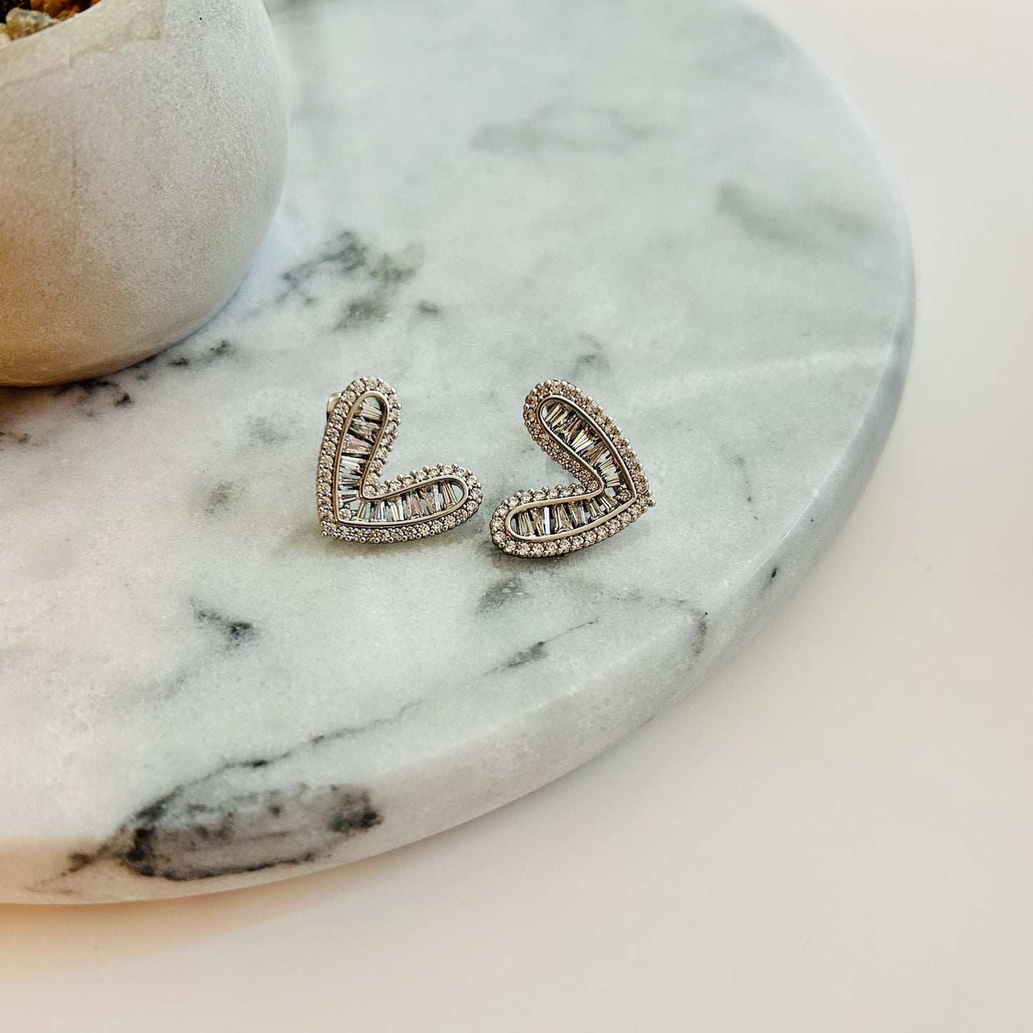 Crystal-Embellished Heart Stud Earrings