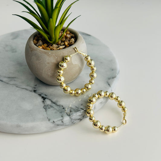 Bold Gold Beaded Hoop Earrings – Stylish Jewelry for Any Look