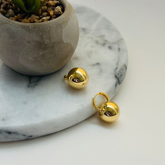 Gold-Plated Hoop Earrings with Bold Sphere Drops