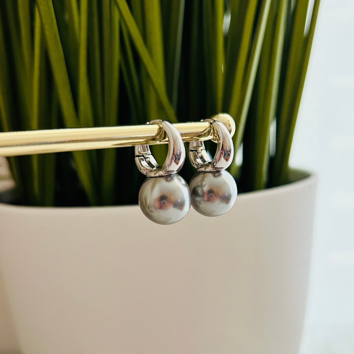 Silver Hoop Earrings with Elegant Pearl Drops