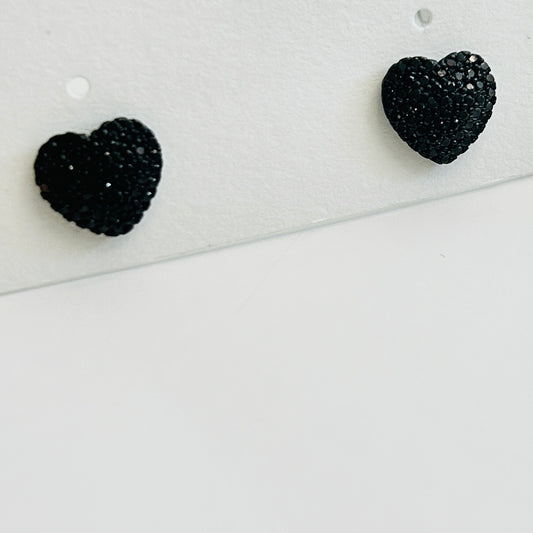 Black Heart Stud Earrings with Textured Design