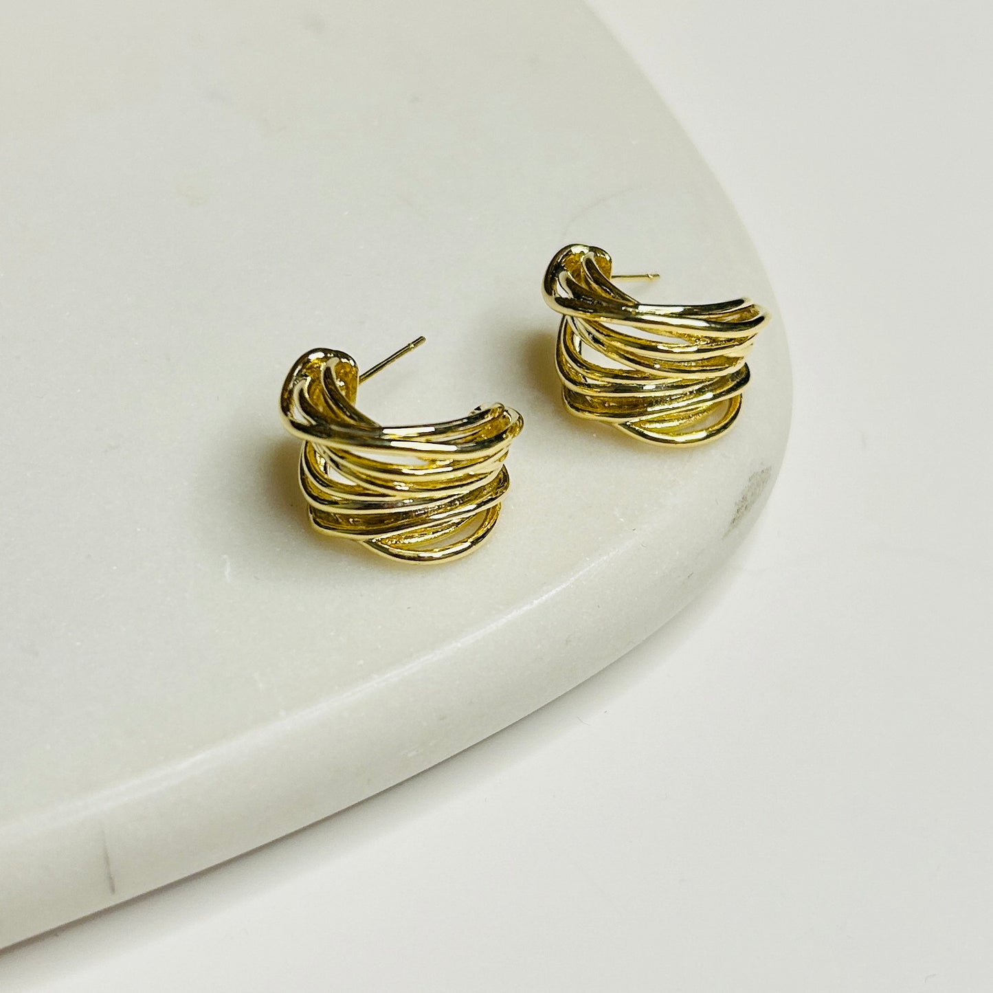 14k Gold Plated Layered Hoop Earrings - Modern Design