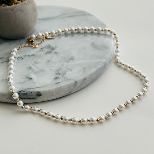 Classic Pearl Bead Necklace with Gold Accents