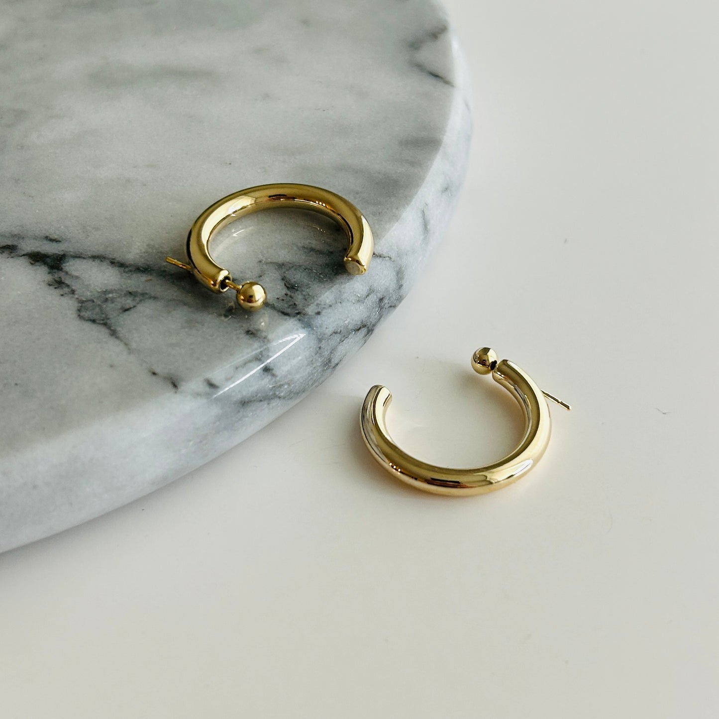 Minimalist Gold-Plated Hoop Earrings with Ball Detail