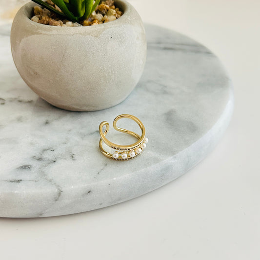 Gold-Plated Adjustable Ring with Freshwater Pearl Accents