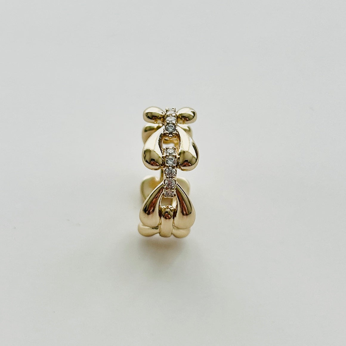 Luxury Adjustable Gold-Plated Ring with Heart Motifs and Sparkling Cubic Zirconia