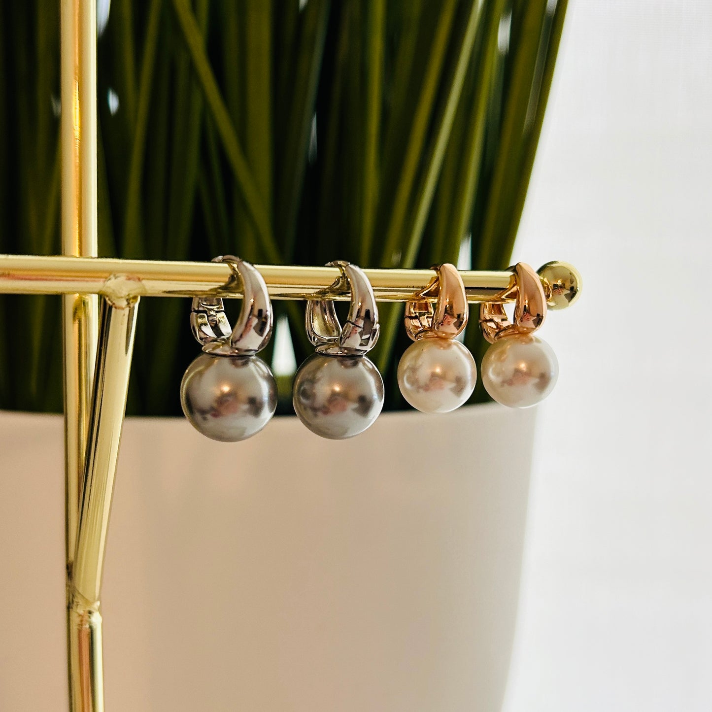 Silver Hoop Earrings with Elegant Pearl Drops