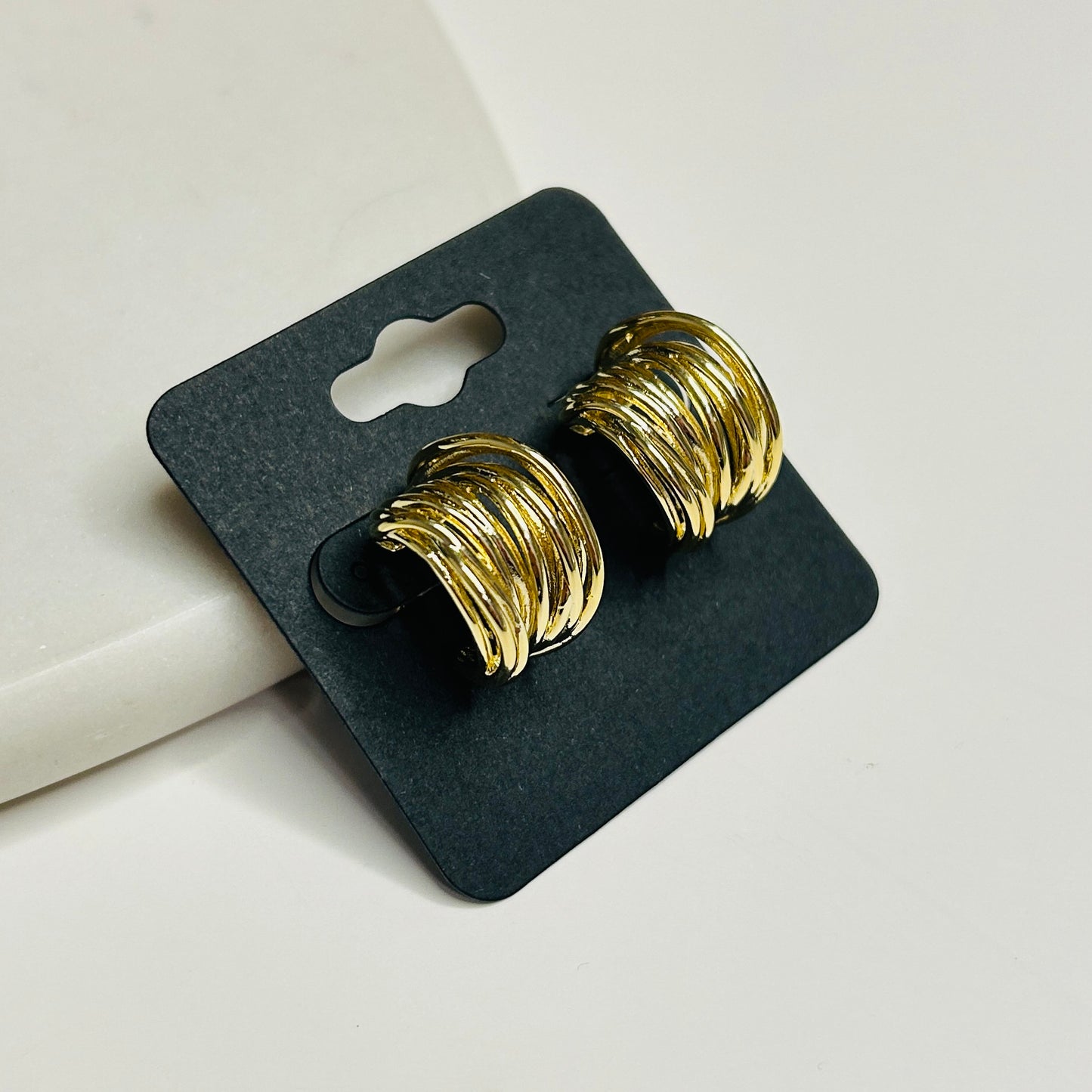 14k Gold Plated Layered Hoop Earrings - Modern Design