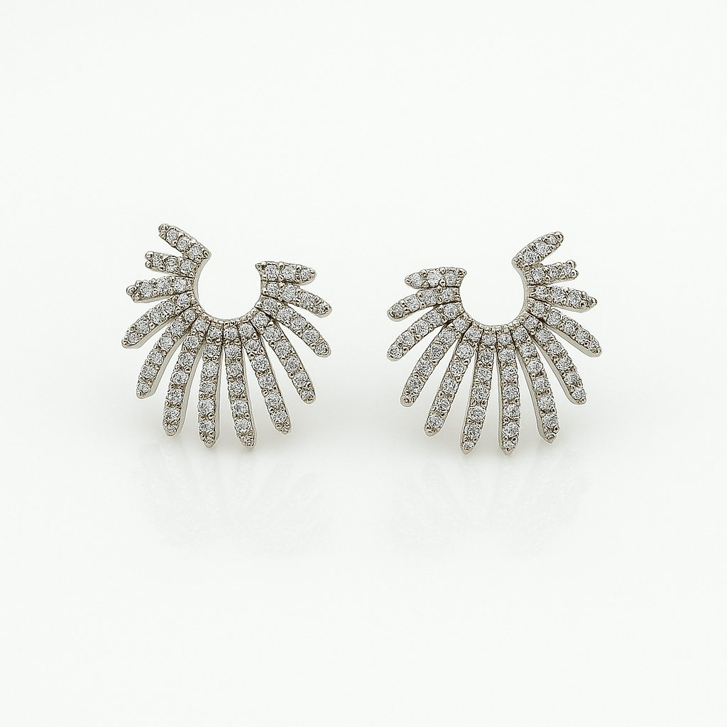 Sterling Silver Sunburst Earrings with Sparkling Cubic Zirconia – Elegant Studs for Any Occasion