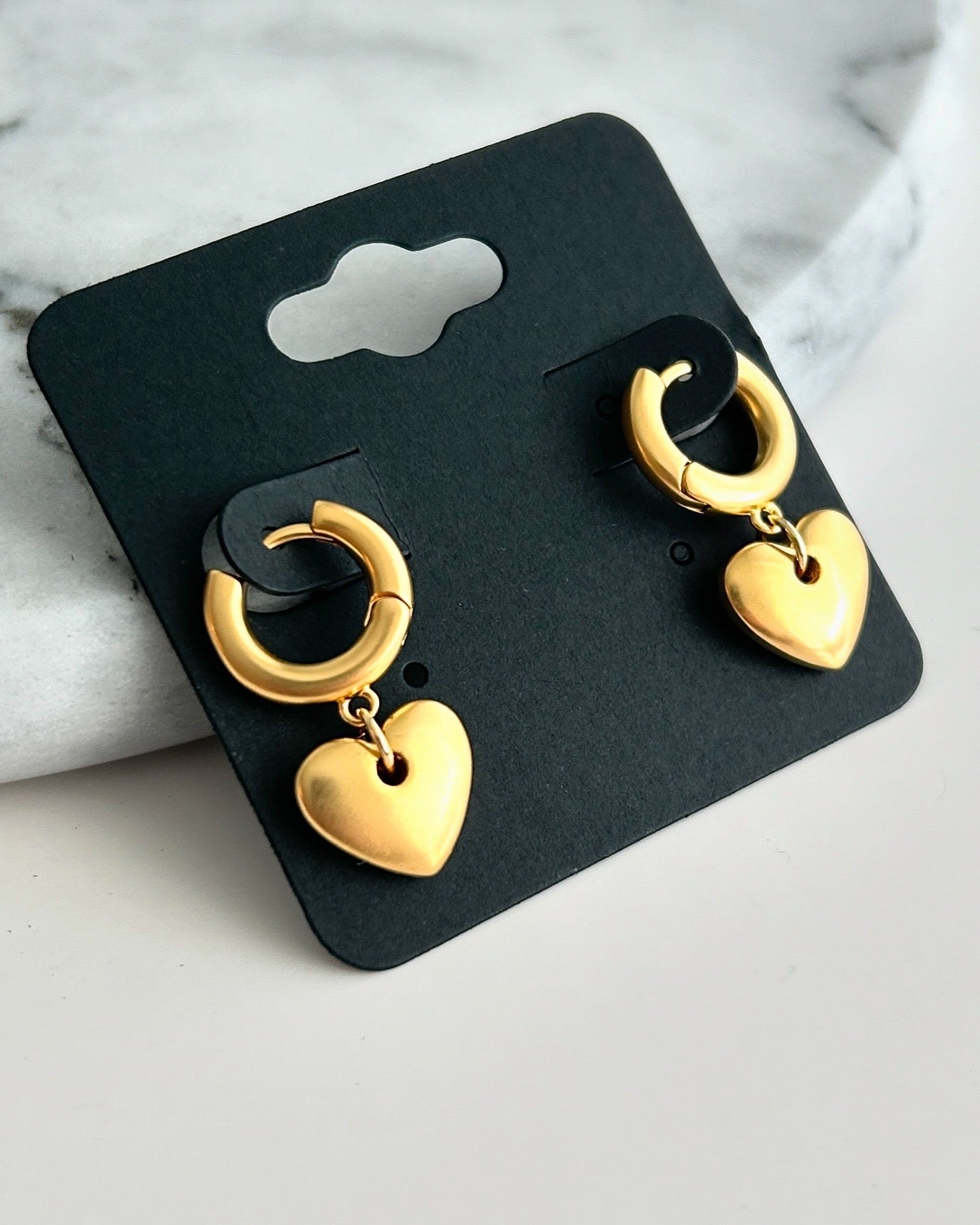 Elegant Gold-Plated Hoop Earrings with Heart Charms