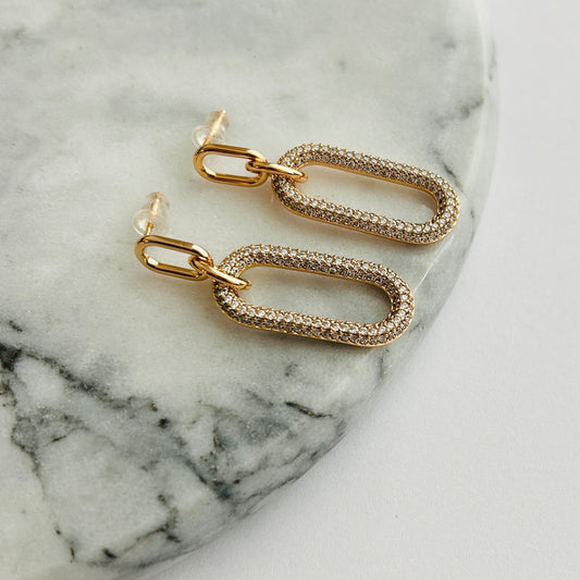 Gold-Plated Dangle Earrings with Paved Zirconia Links