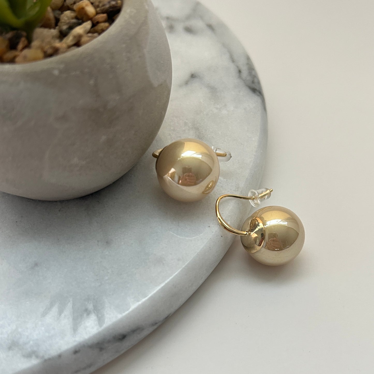 Elegant Gold-Plated Polished Sphere Drop Earrings for Everyday and Special Occasions