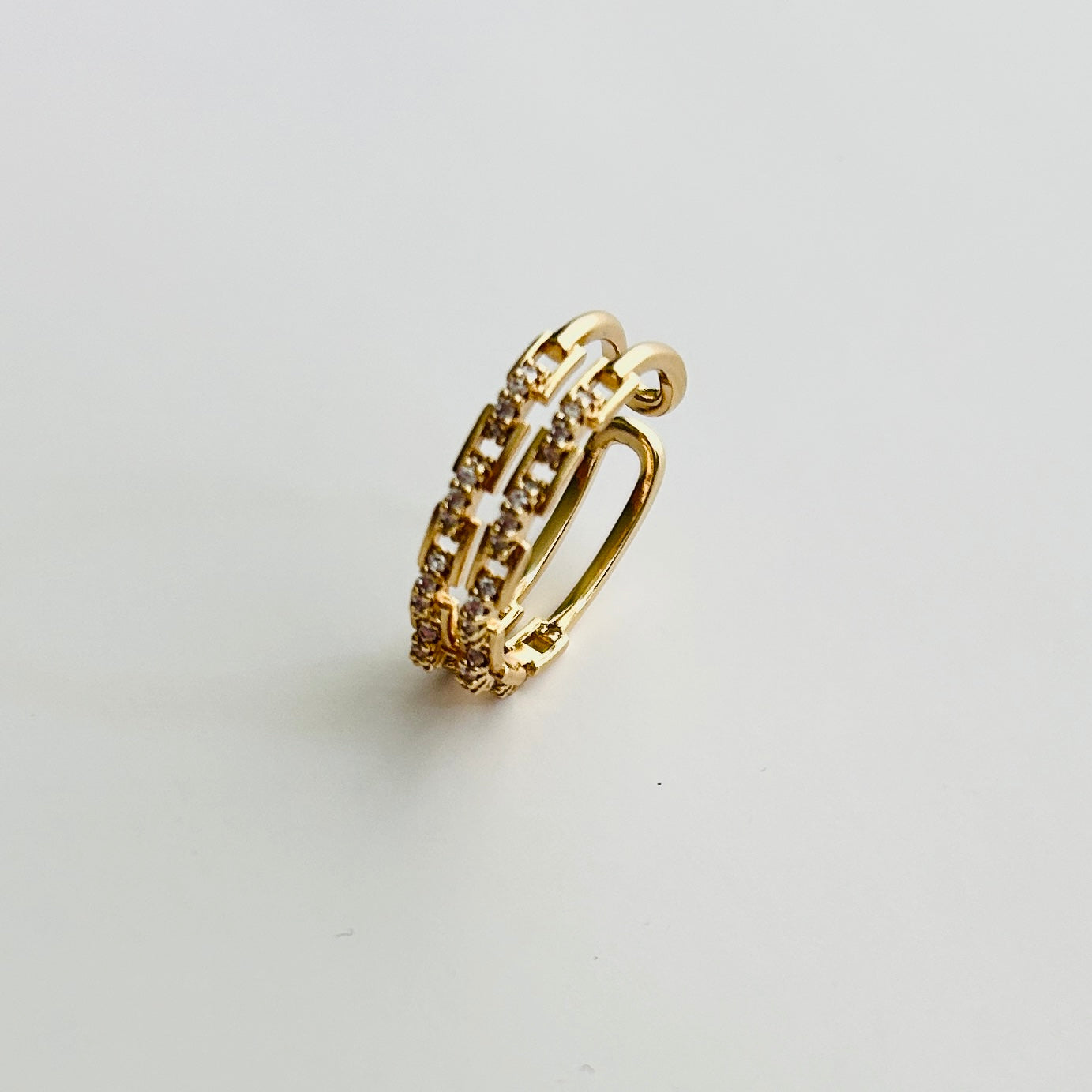 Double Band Gold-Plated Adjustable Ring with Crystal Accents