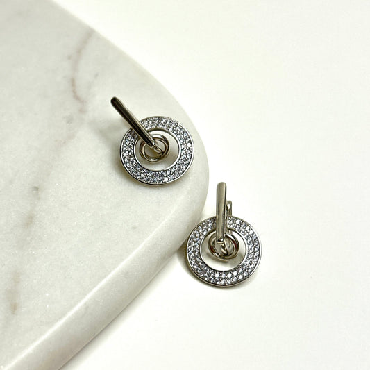 Modern Circle Drop Earrings with Micro-Pave Detailing