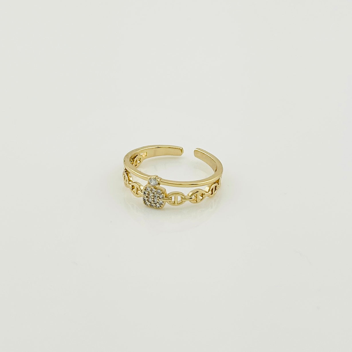 Gold-Plated Adjustable Chain Ring with Cubic Zirconia Accent