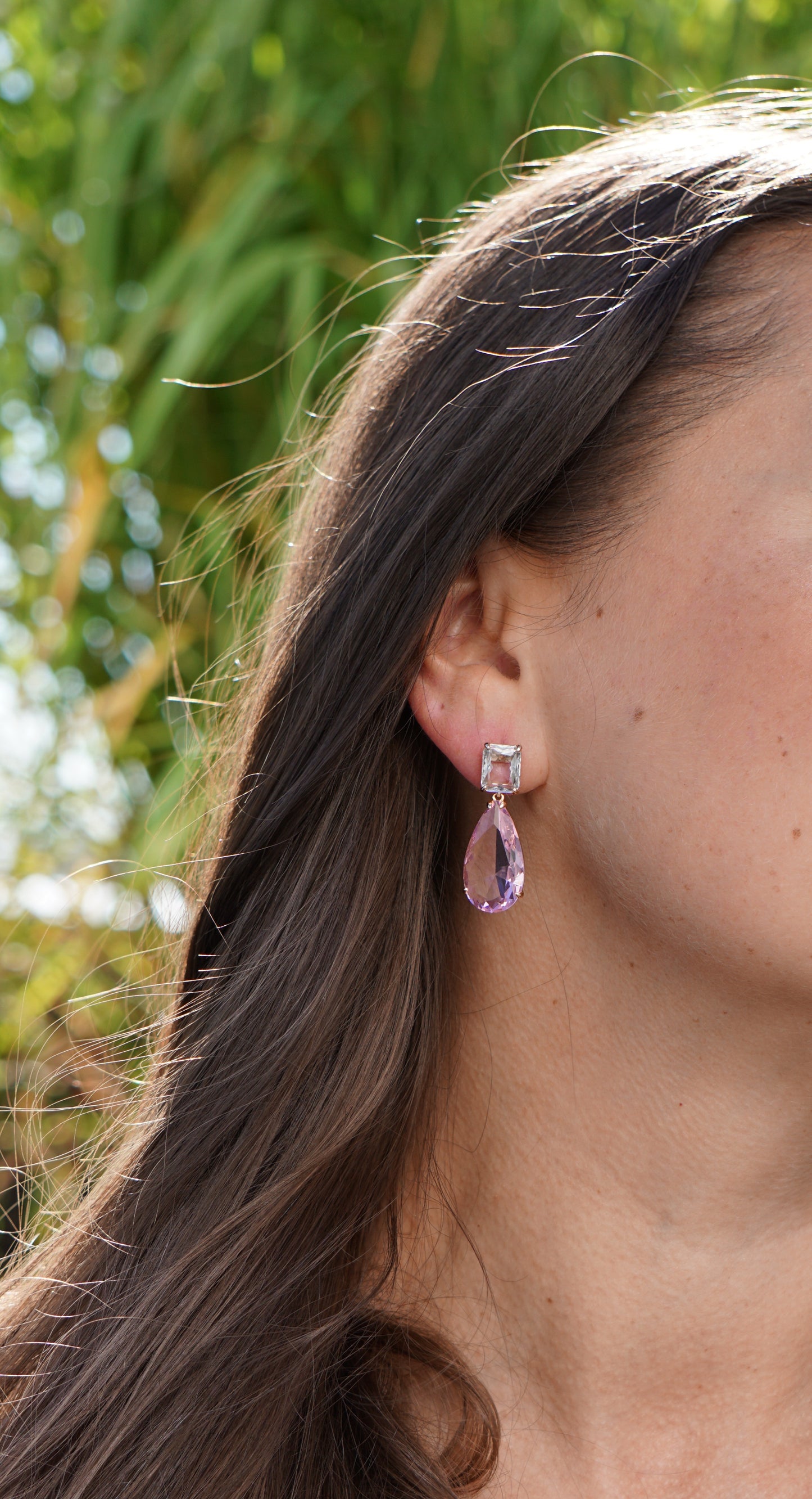 Pink Teardrop Crystal Earrings with Gold Accents