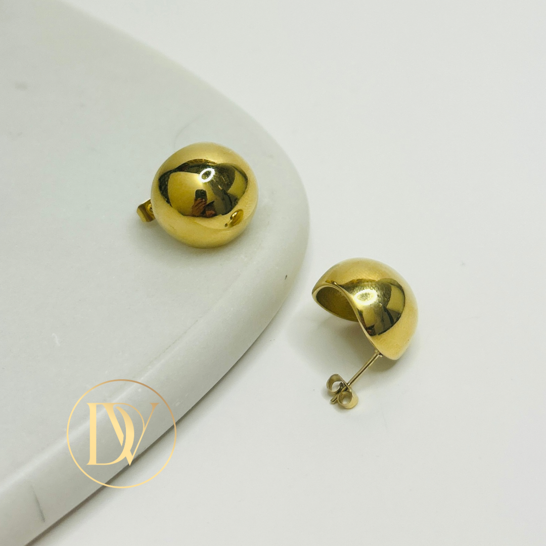 Gold Dome Stud Earrings – Stainless Steel