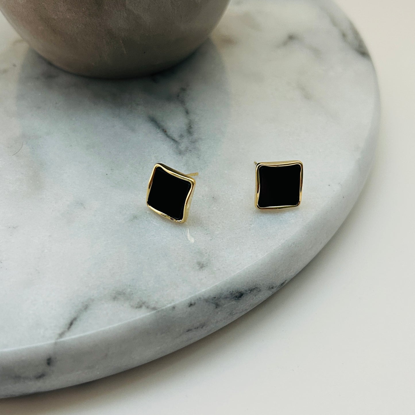 Square Black Enamel Stud Earrings – Timeless Minimalist Charm