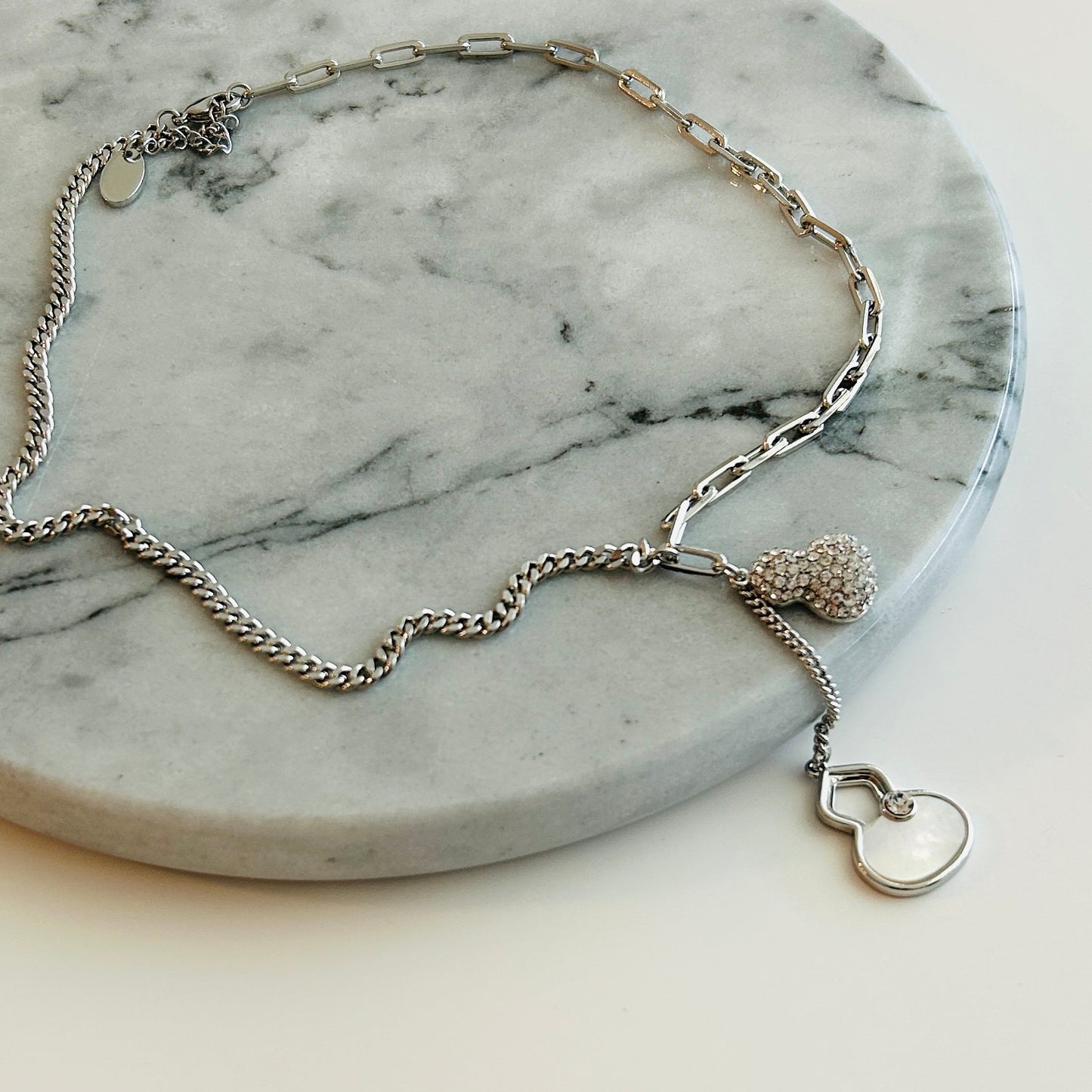 Silver Chain Necklace with Heart Pendants